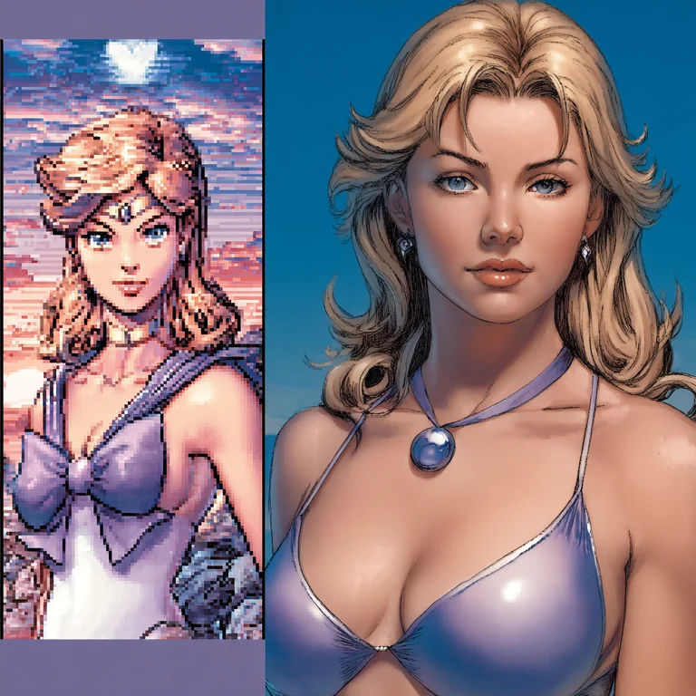 This image presents a side-by-side comparison of two artistic