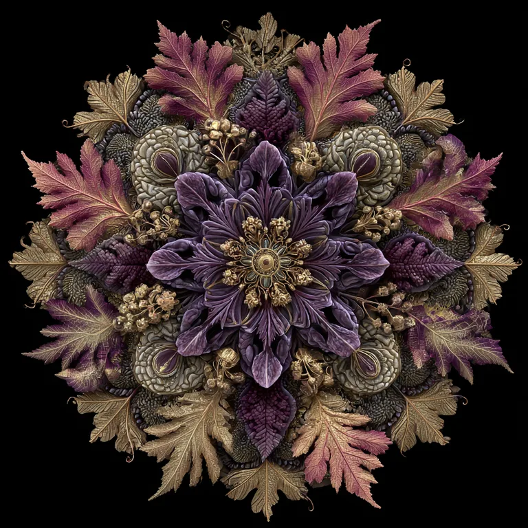 A highly detailed, symmetrical mandala-like design is presented