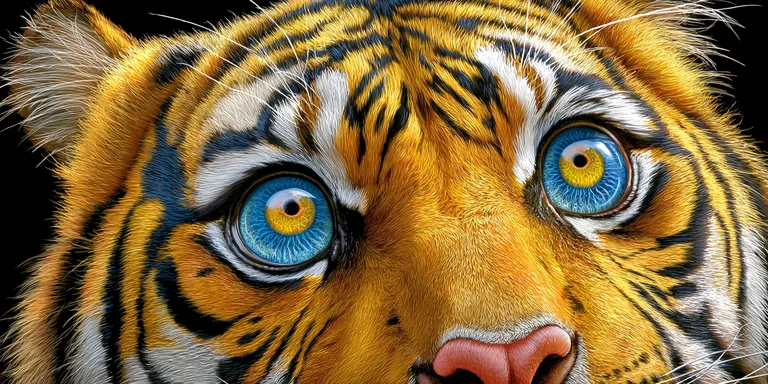 A close-up, hyperrealistic portrait of a tiger's face