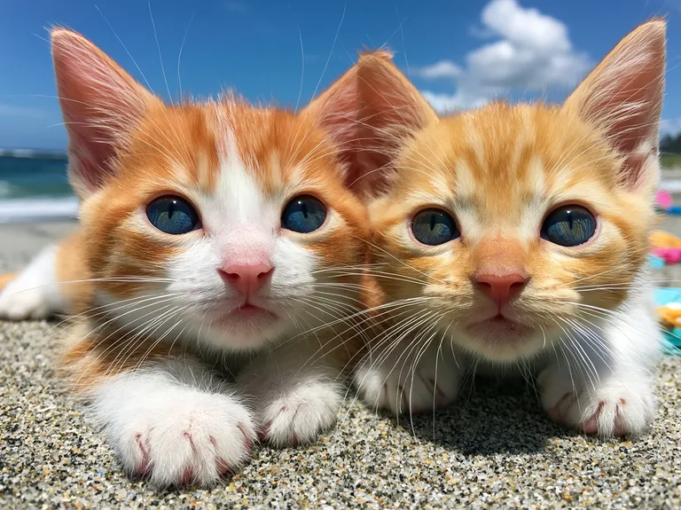 Two adorable orange and white tabby kittens with striking blue eyes