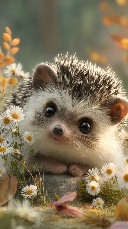 A close-up, photorealistic portrait of a cute hedgehog nestled
