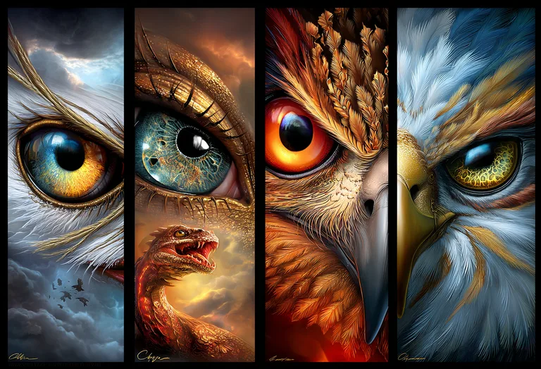 This image is a vertical collage of four close-up portraits of