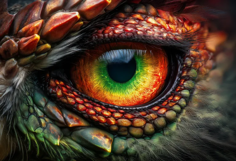 A hyper-realistic close-up of a dragon's eye