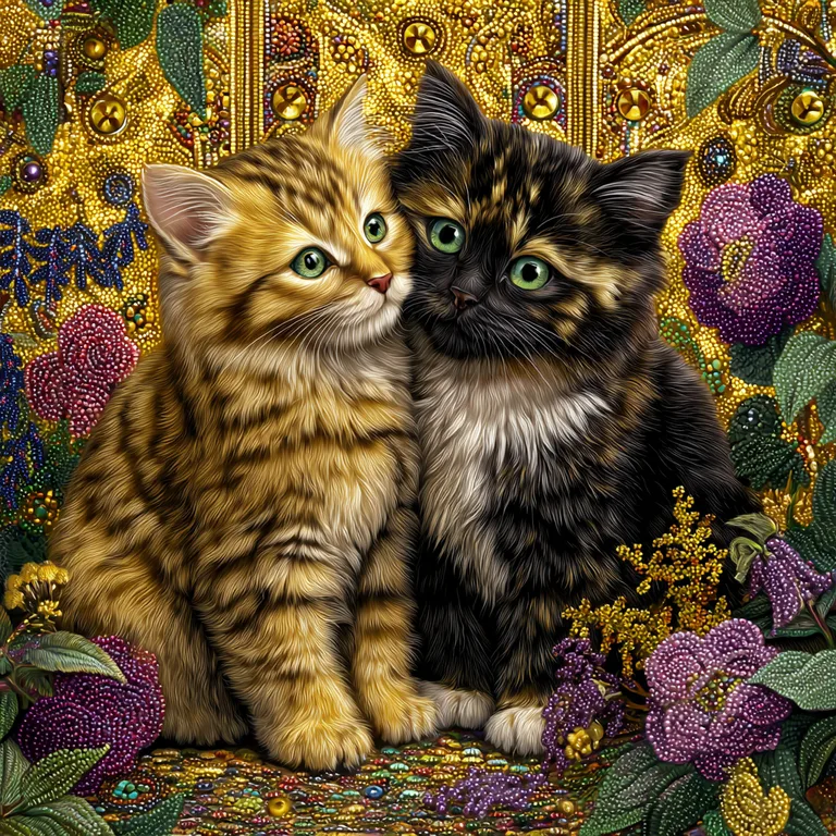 Two adorable kittens, one tabby and one tortoiseshell, are nestled