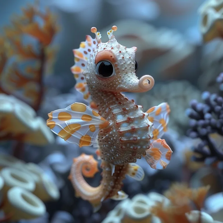 A whimsical, highly detailed seahorse floats gracefully in a vibrant