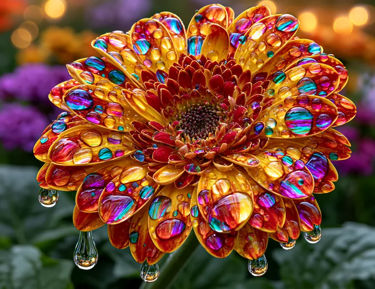 A close-up, macro photograph of a vibrant gerbera daisy covered in