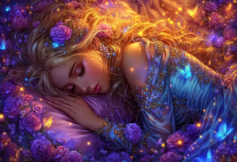A beautiful young woman with long, flowing blonde hair is sleeping