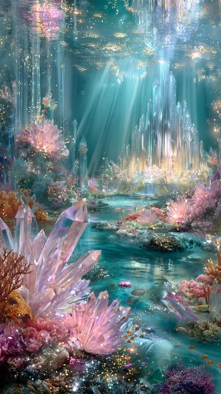 An ethereal underwater kingdom bathed in shimmering light