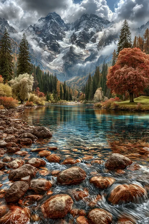 A breathtaking mountain lake scene during autumn