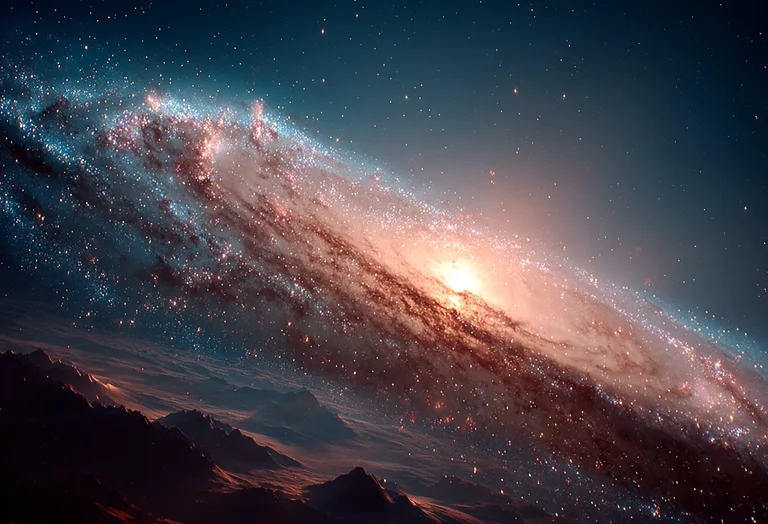 A breathtaking view of a spiral galaxy seen from the surface of a