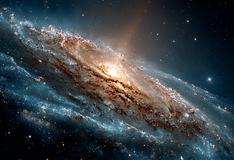 A breathtaking spiral galaxy dominates the frame, its arms swirling