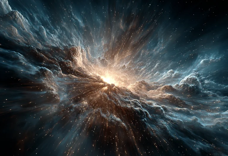 A vibrant nebula explodes with light and energy, casting radiant