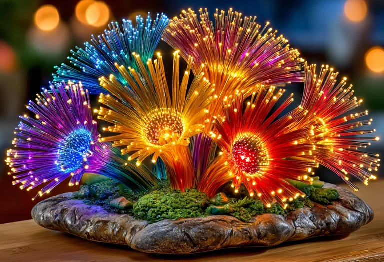 A decorative fiber optic lamp shaped like a cluster of glowing