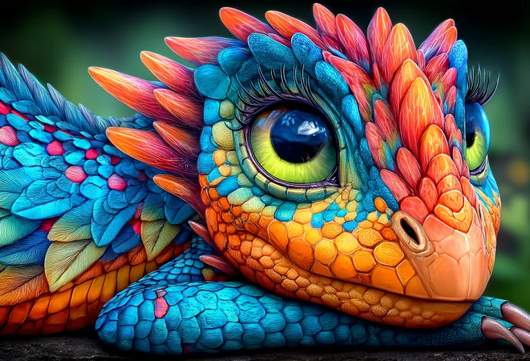 A close-up, detailed portrait of a fantastical creature resembling a
