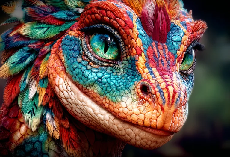 A close-up portrait of a fantastical dragon-like creature
