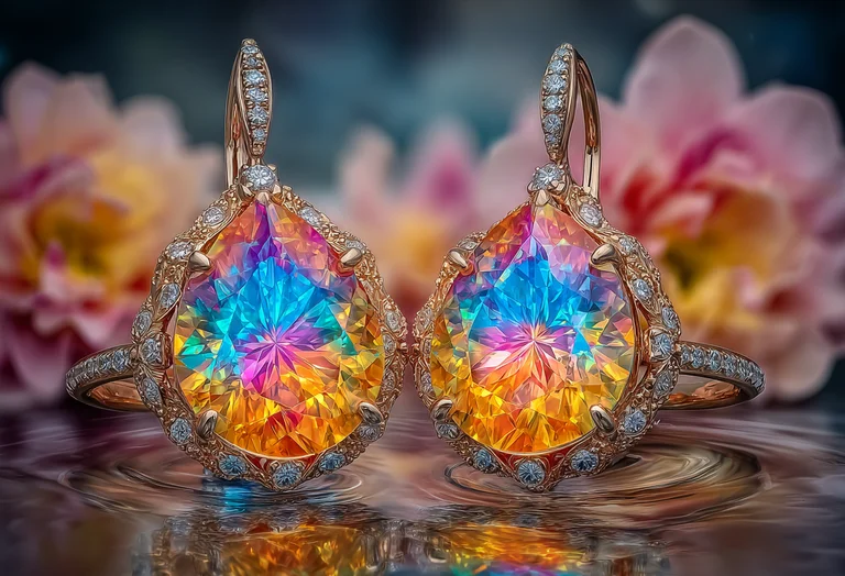 A pair of exquisite teardrop-shaped earrings featuring large,