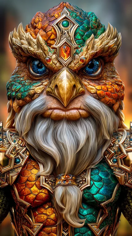 A majestic, anthropomorphic eagle-like creature with a regal golden