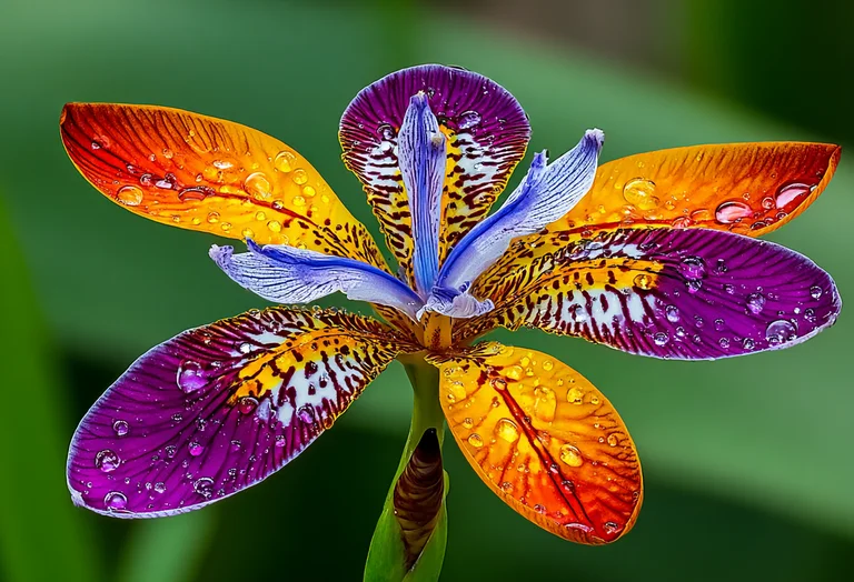 A close-up, macro photograph captures a vibrant Dietes grandiflora