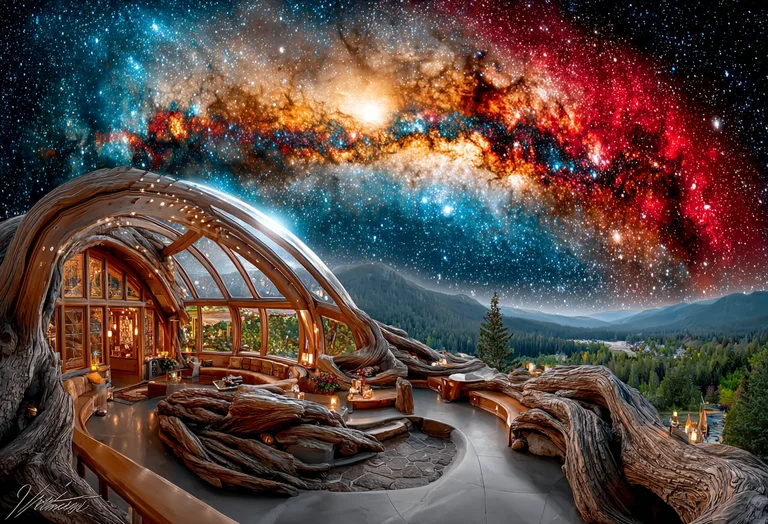 A unique, organic-shaped structure built into a mountainside