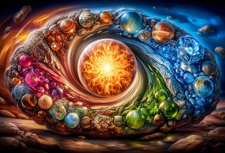 An abstract representation of cosmic creation, featuring a swirling