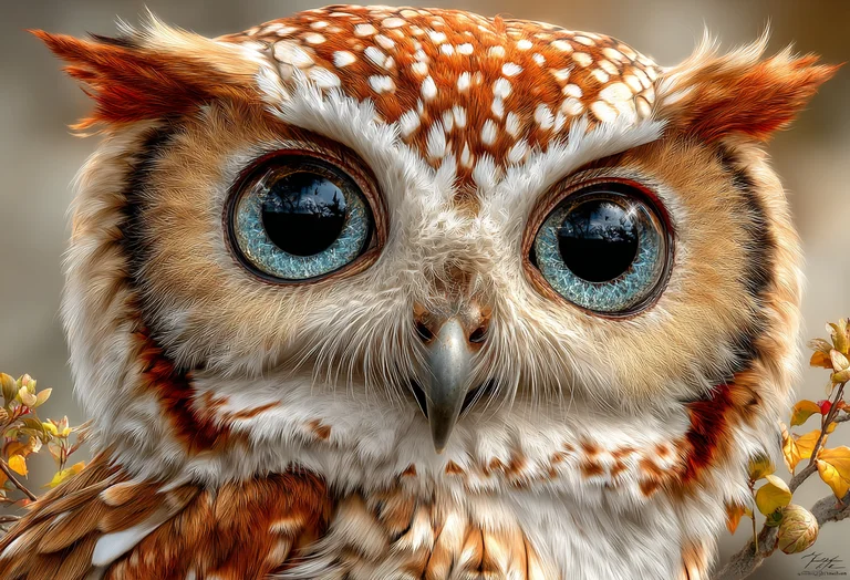 A close-up, photorealistic portrait of an owl's face