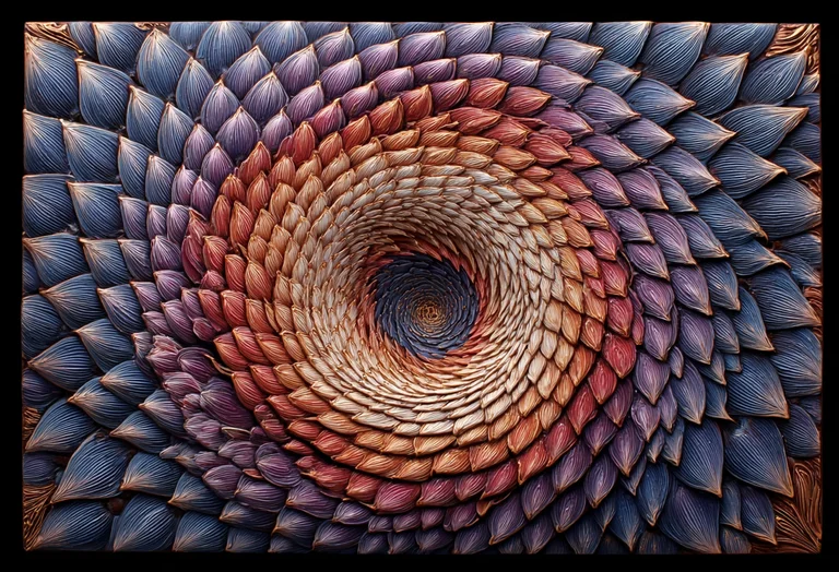 A highly detailed, three-dimensional abstract pattern resembling a