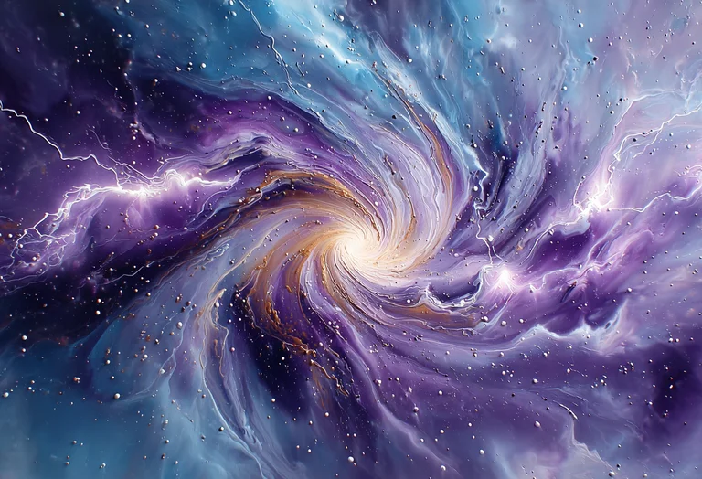 A swirling vortex of cosmic dust and nebulae dominates the frame