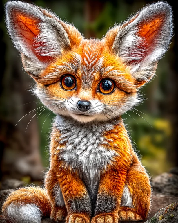 A highly detailed, photorealistic image of a fennec fox kit