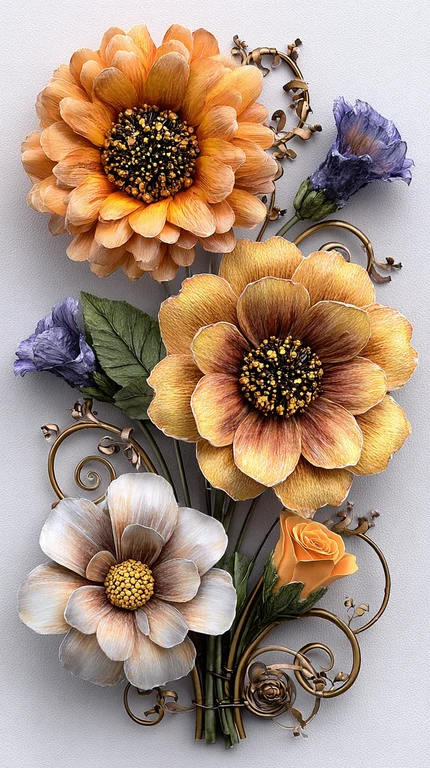 A detailed, high-resolution image showcases a bouquet of artificial