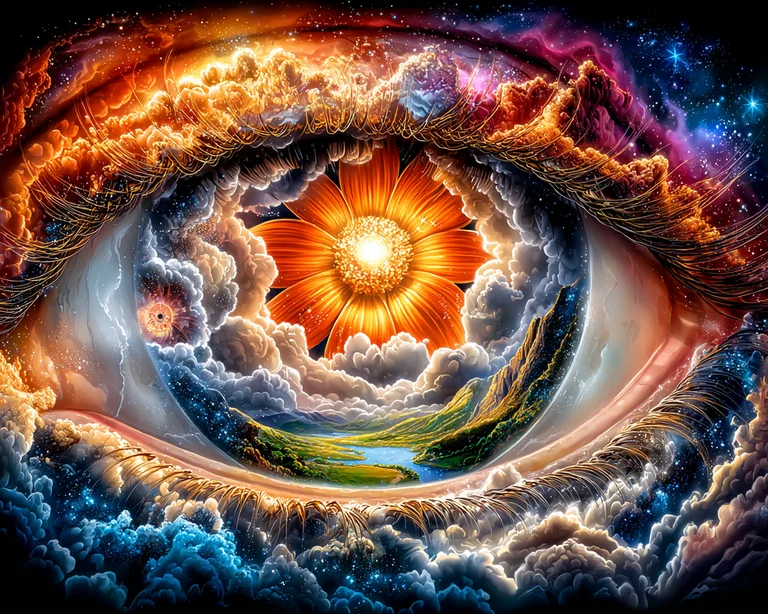 An abstract representation of an eye containing a cosmic landscape
