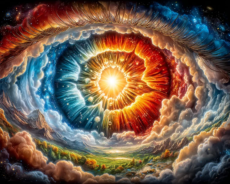An abstract representation of an eye, where the iris and pupil are