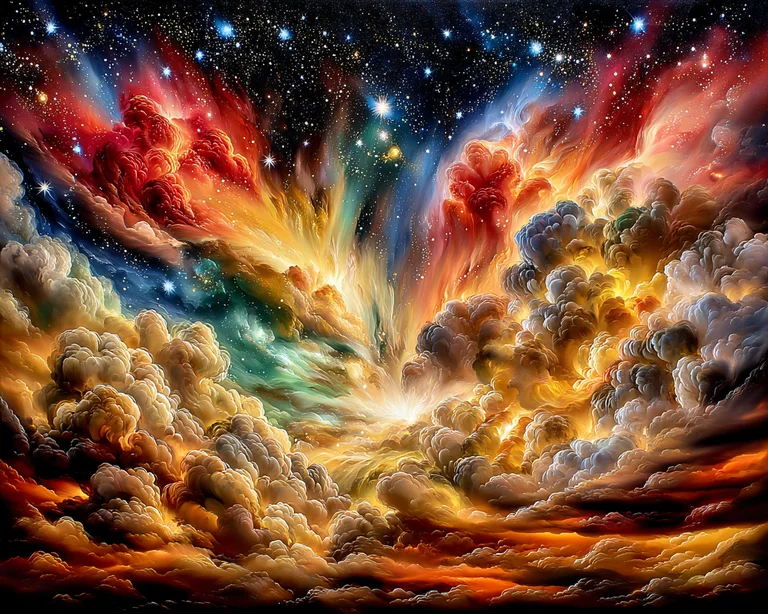 A vibrant and dynamic depiction of a cosmic nebula