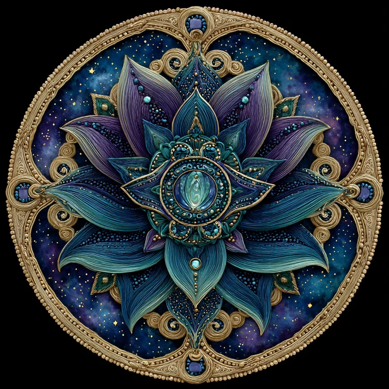 A highly detailed, intricate mandala design resembling a lotus flower