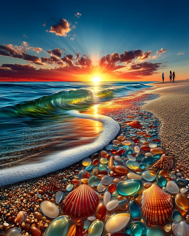 A breathtaking sunset over a tranquil ocean beach