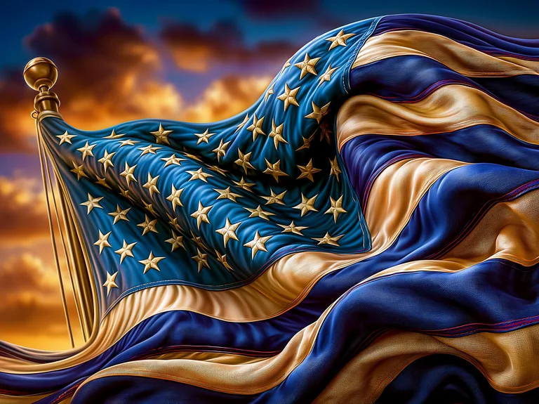 A close-up, photorealistic depiction of an American flag waving