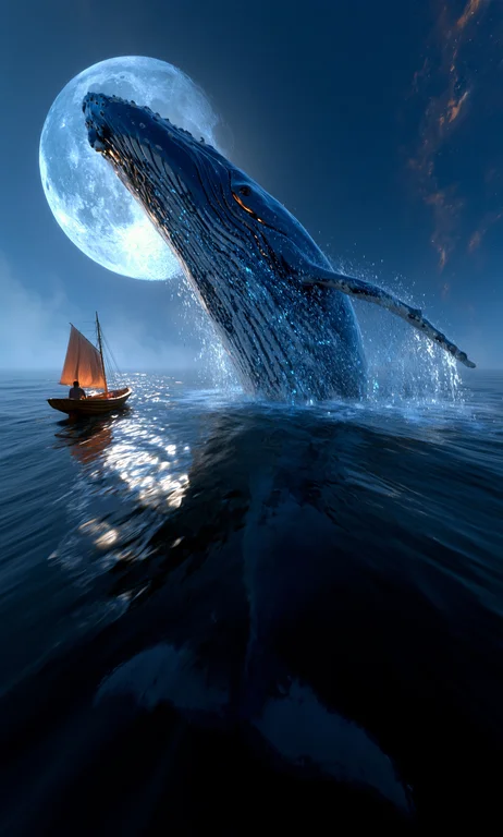 A colossal humpback whale breaches dramatically from the ocean's