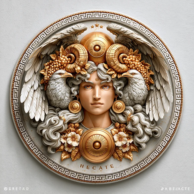 A highly detailed, bas-relief style portrait of the Greek goddess