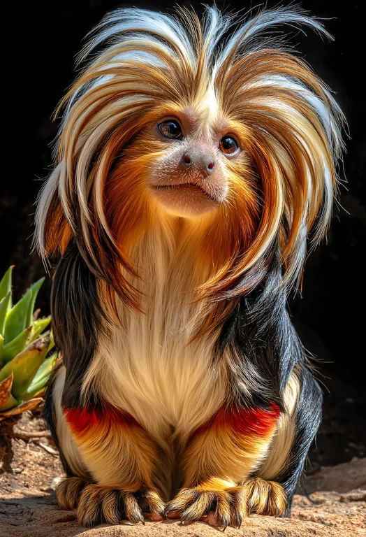 A close-up, photorealistic portrait of a Golden Lion Tamarin monkey