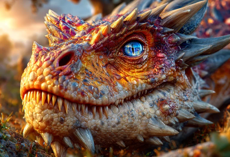 A close-up, photorealistic portrait of a dragon's head