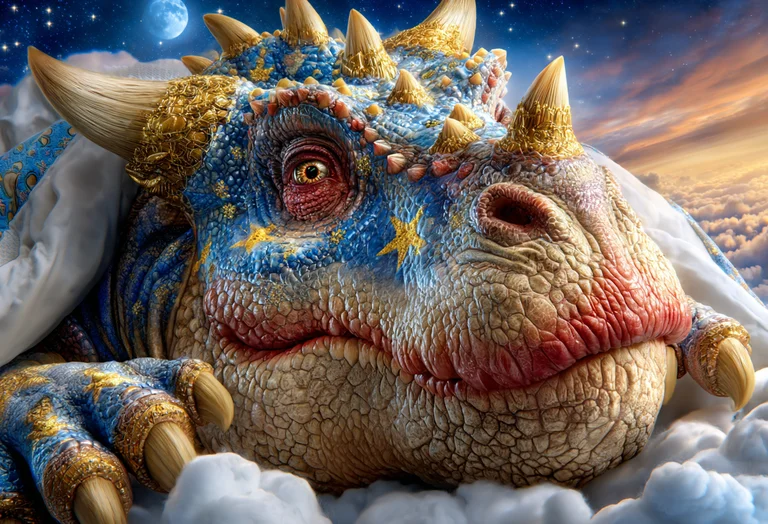 A majestic, dragon-like creature with scales of blue and gold,