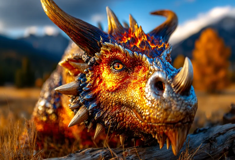 A close-up, photorealistic portrait of a dragon's head