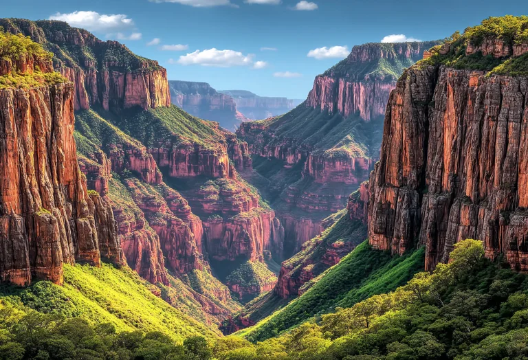 A breathtaking view of a vast canyon, with towering red rock cliffs