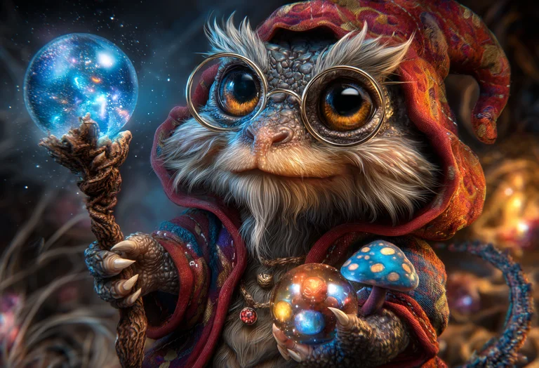 A wise, reptilian-like creature with large, expressive eyes and a