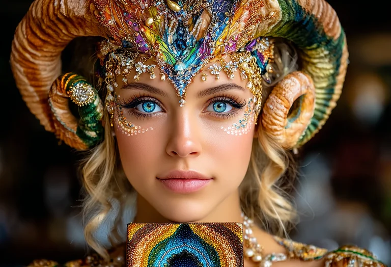 A stunningly detailed portrait of a woman adorned with elaborate,