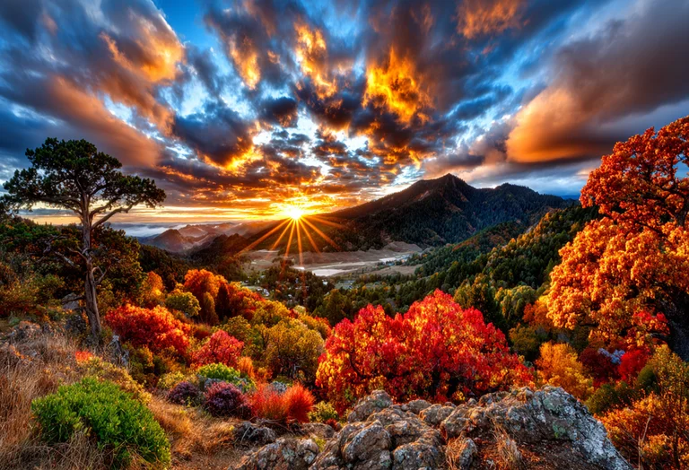 A breathtaking vista of rolling hills and mountains during autumn