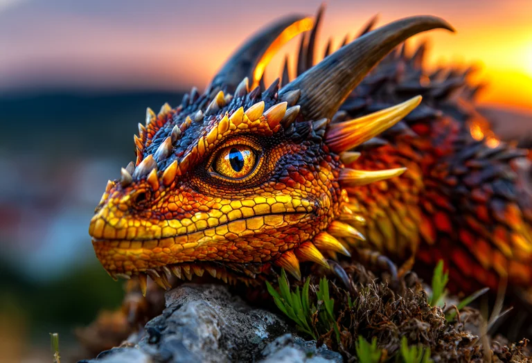 A close-up, photorealistic portrait of a dragon's head