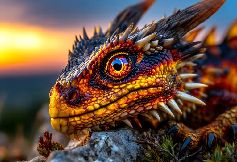 A close-up, photorealistic portrait of a dragon's head and clawed