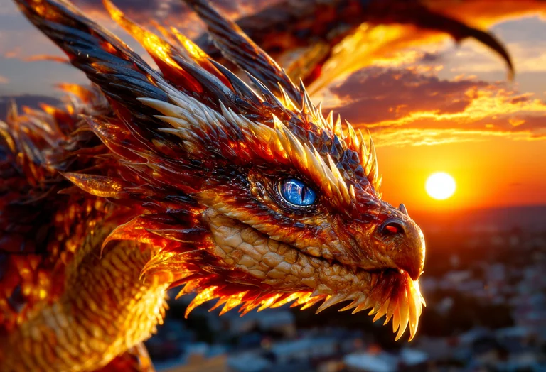A close-up, photorealistic portrait of a majestic dragon's head