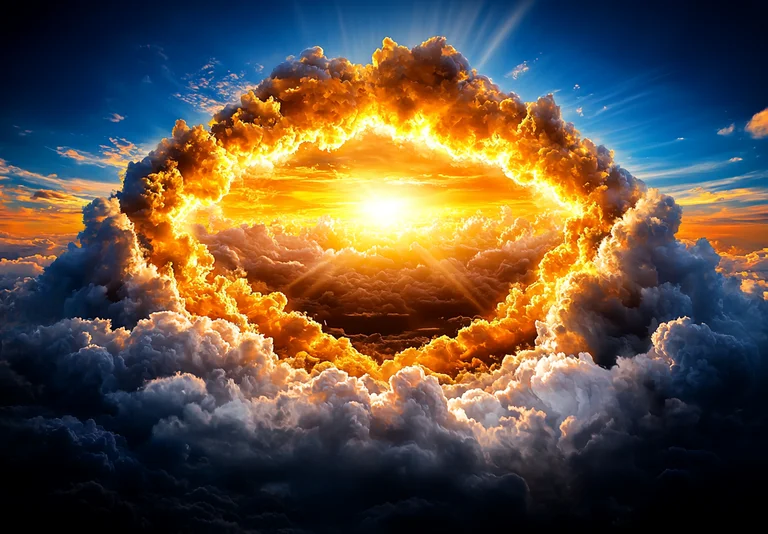A dramatic and awe-inspiring view of the sun bursting through a ring