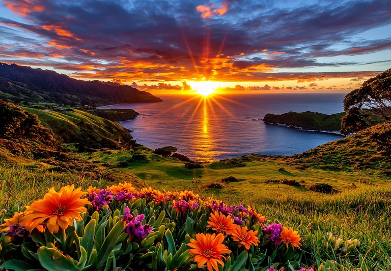 A breathtaking sunset paints the sky with vibrant oranges and purples